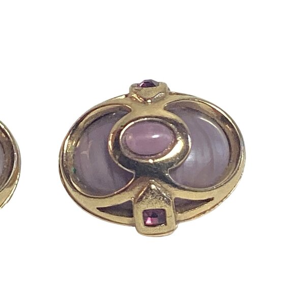1928 Art Nouveau Inspired Chunky Oval Clip On Earrings Pink Porphyry Glass - Picture 5 of 6